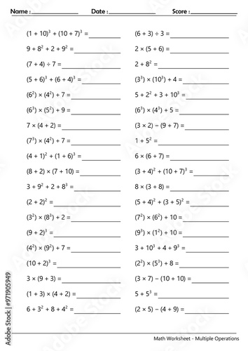 Math Worksheet - Multiple Operations_Course_071 photo