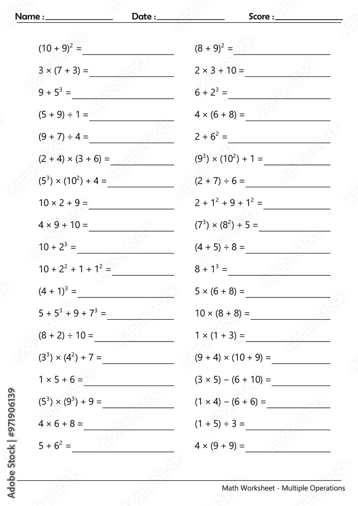 Math Worksheet - Multiple Operations_Course_080 Math Worksheet - Multiple Operations_Course_080