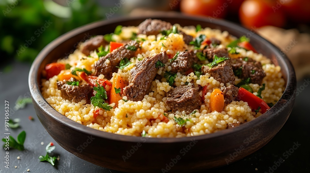 Traditional couscous with beef meat and vegetables : Generative AI Traditional couscous with beef meat and vegetables : Generative AI