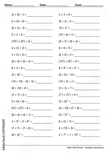 Math Worksheet - Multiple Operations_Course_092