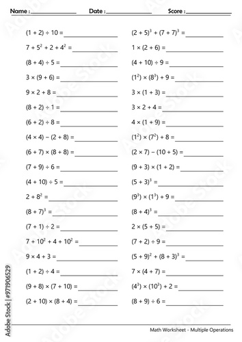 Math Worksheet - Multiple Operations_Course_096 photo