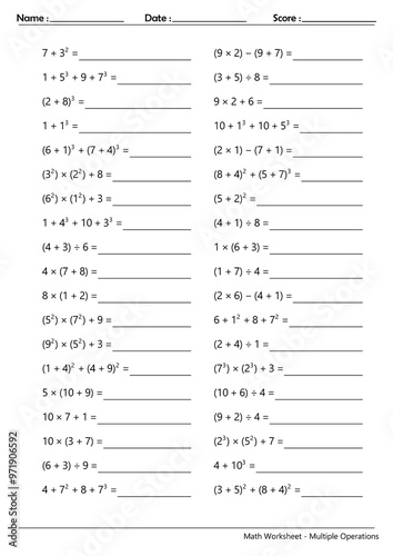 Math Worksheet - Multiple Operations_Course_098
