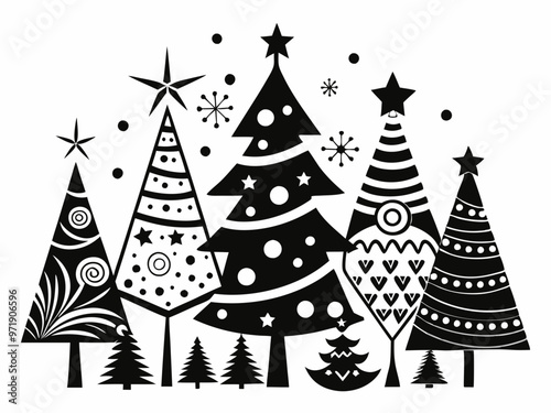 Christmas Tree Designs From Simple to Elaborate Decorations with Ornaments, Lights, and Stars.