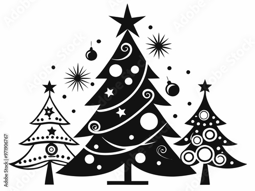 Christmas Tree Designs From Simple to Elaborate Decorations with Ornaments, Lights, and Stars.