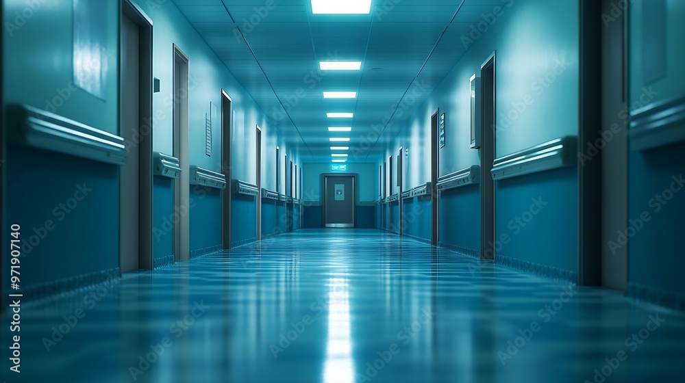 Empty hall in hospital stock photo : Generative AI Empty hall in hospital stock photo : Generative AI