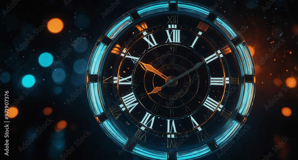 Naklejka premium Glowing clock face countdown abstract background