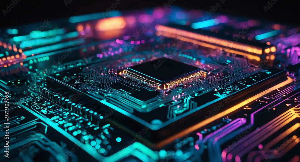 Glowing holographic circuit board abstract background Glowing holographic circuit board abstract background