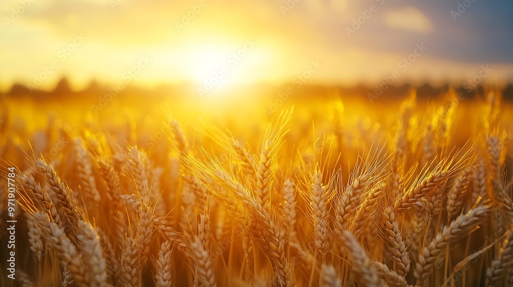 Ripe wheat fields natural landscape at sunset farm harvest season : Generative AI Ripe wheat fields natural landscape at sunset farm harvest season : Generative AI