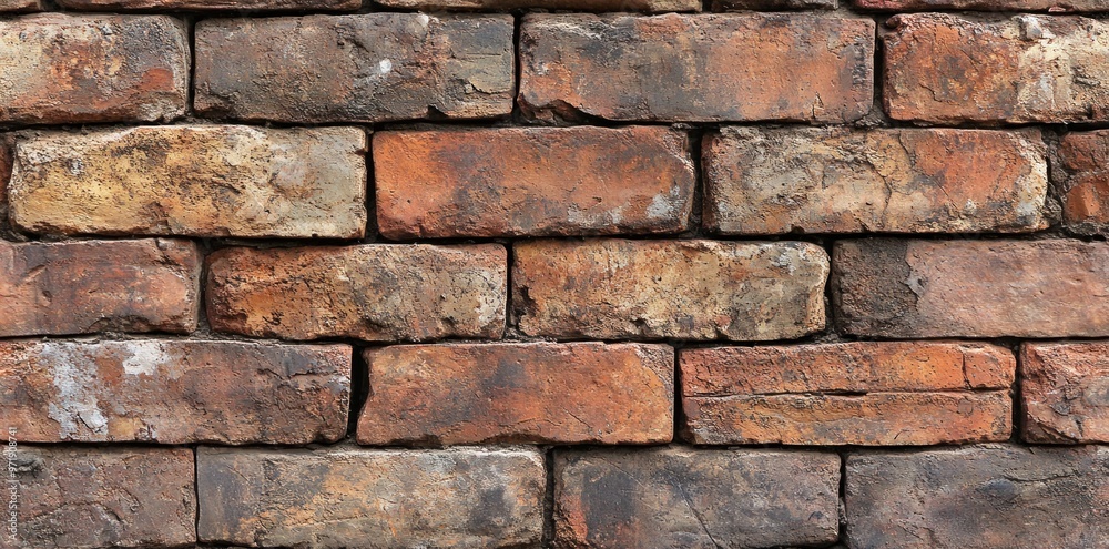 Weathered Brick Wall With Irregular Brick Placement Weathered Brick Wall With Irregular Brick Placement