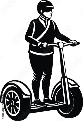 Silhouette of Driving a Segway - Vector illustration Icon on black and white.