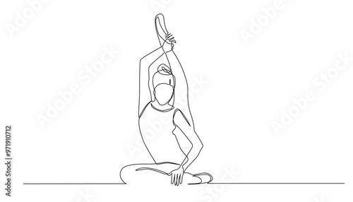 continuous line of woman ballet dancer.one line drawing of ballet dancer bending legs up.single line vector illustration.isolated white background