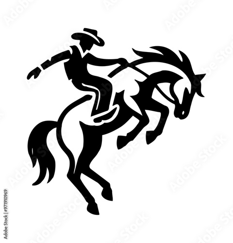 cowboy rodeo horse engraving black and white outline