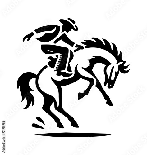 cowboy rodeo horse engraving black and white outline