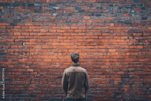 Man Facing Brick Wall, Back to Camera