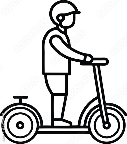 Silhouette of Driving a Segway - Vector illustration Icon on black and white.