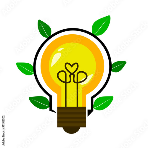 Green energy logo vector illustration. Eco-friendly sustainable electrical power light bulb.