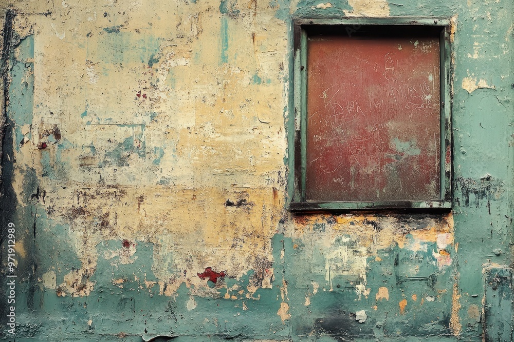 Weathered Wall with Peeling Paint and a Window Frame Weathered Wall with Peeling Paint and a Window Frame