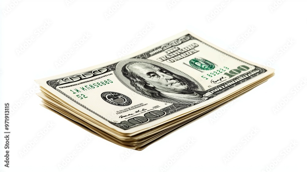 A stack of green and white bills with the number 100 on them A stack of green and white bills with the number 100 on them
