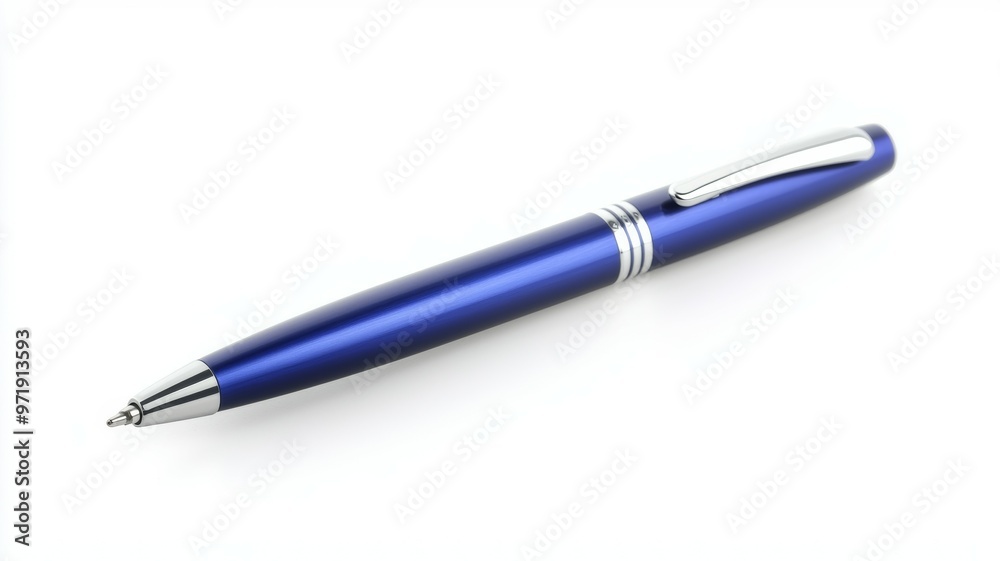 A blue pen with a silver clip A blue pen with a silver clip