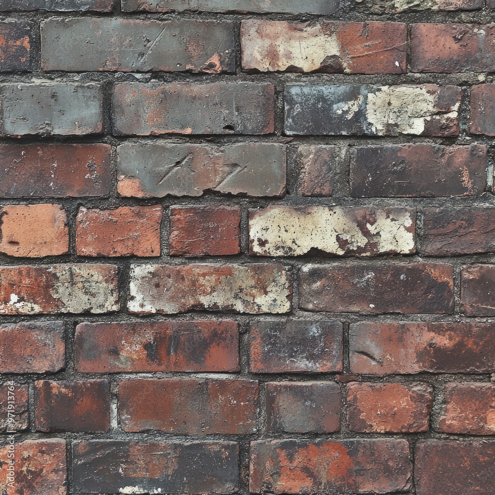 Weathered Brick Wall with Flaking Paint Weathered Brick Wall with Flaking Paint