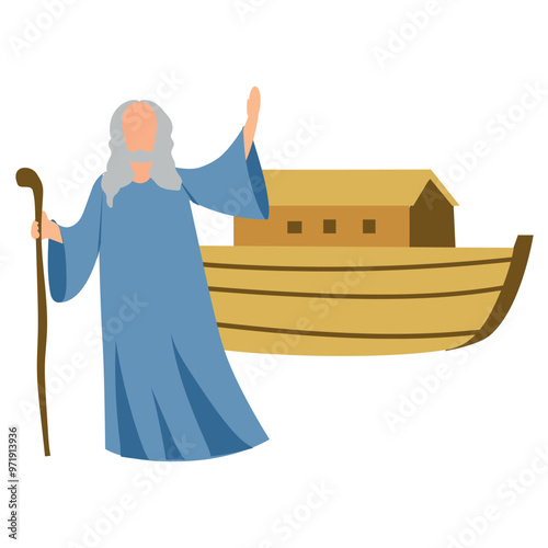illustration of prophet noah with his ship