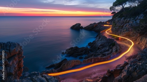 beautiful view of a road by the sea on a wonderful sunset photo