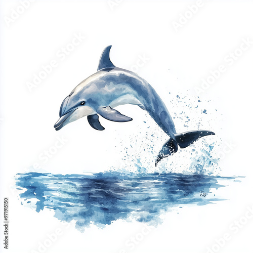 A playful dolphin jumping o...