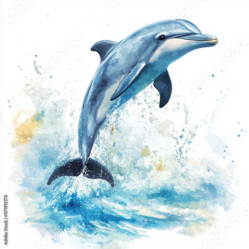 A playful dolphin jumping o...
