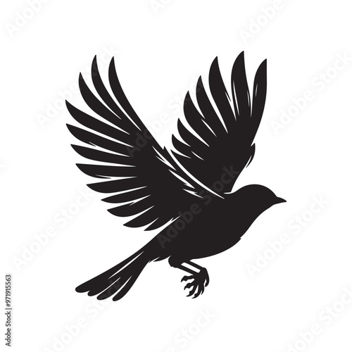 Silhouette of a bird in flight with wings spread wide vector on a white background