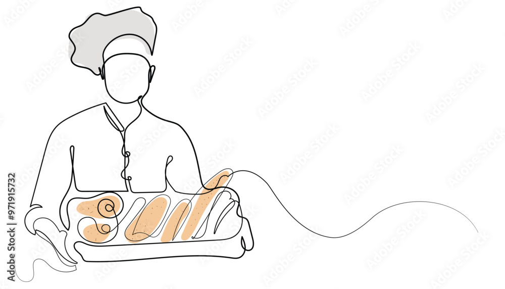 line art drawing of a baker. minimalist line drawing of a baker man ...