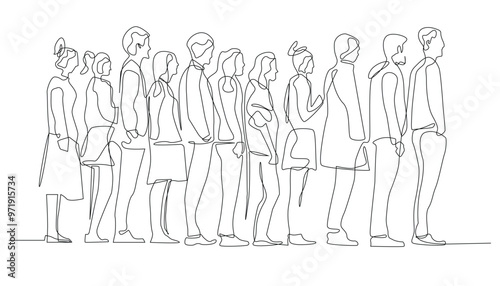 continuous line drawing of a group of people queuing.one line drawing of queuing culture vector.single line vector illustration.isolated white background