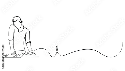 vector illustration of line art DJ music .minimalist line DJ playing music.draw one continuous line