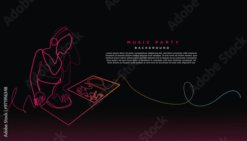 DJ background. Vector design template for music party background, nightlife. Neon DJ banner design