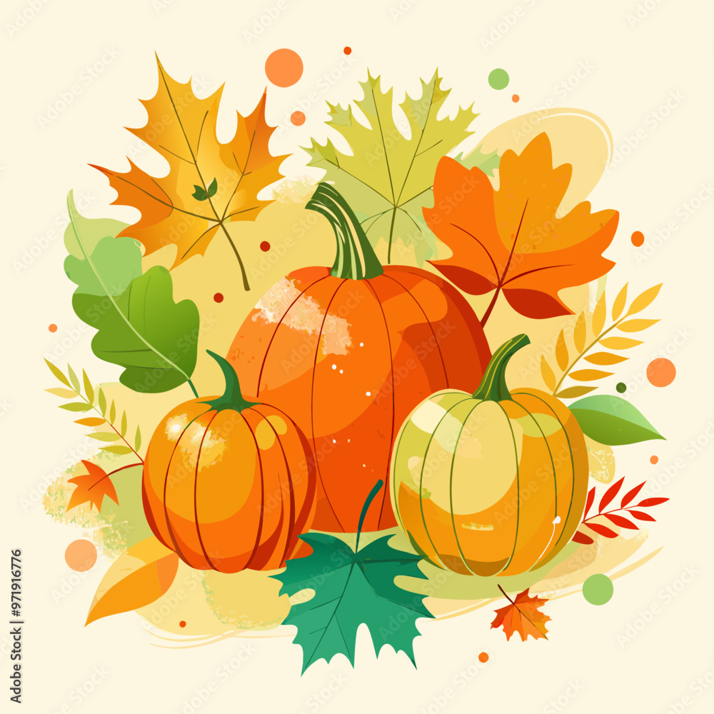 Naklejka premium pumpkin pumpkin and leaves