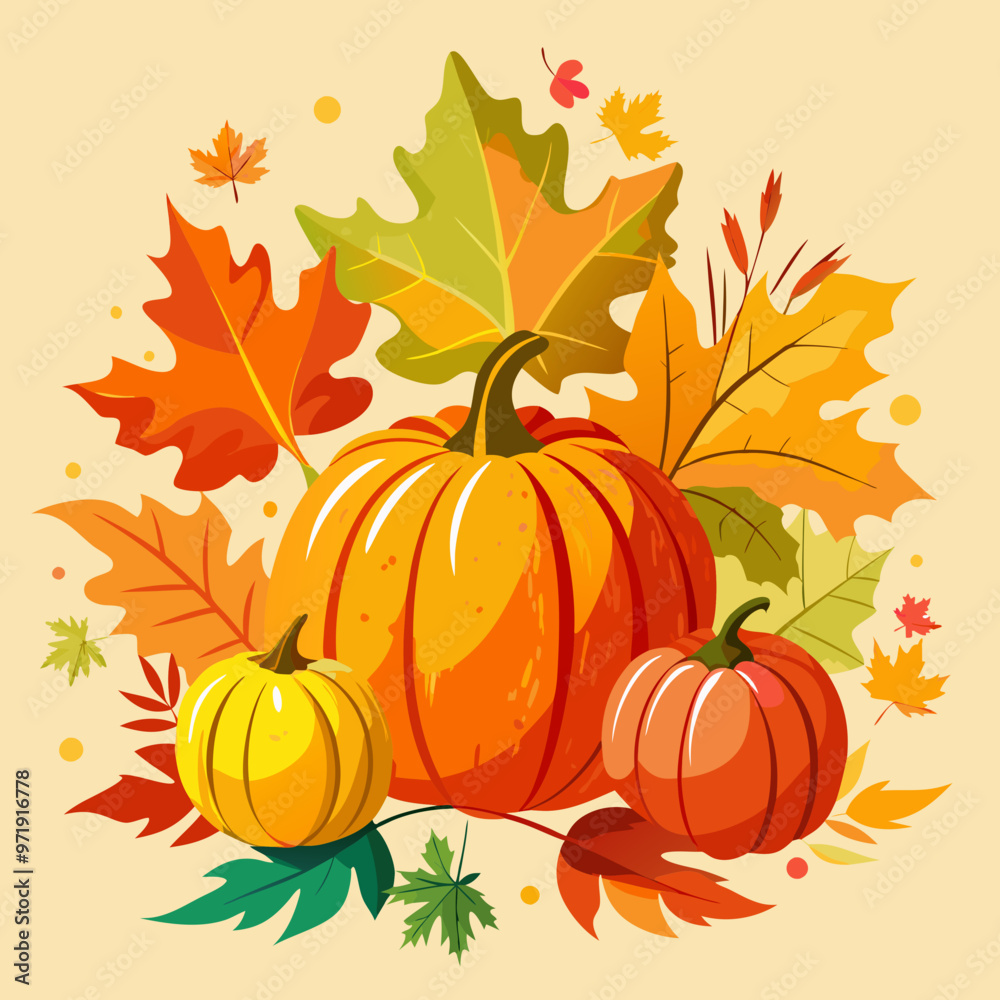 Naklejka premium pumpkin pumpkin and leaves