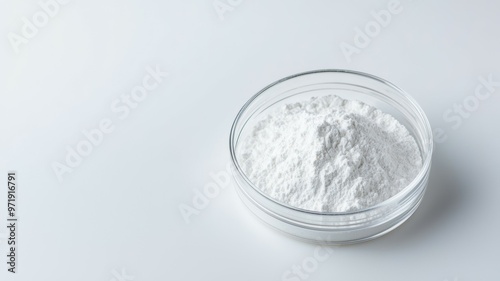 A white powder is in a glass bowl