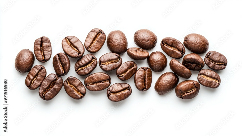 A close up of coffee beans with the beans spread out in a line A close up of coffee beans with the beans spread out in a line