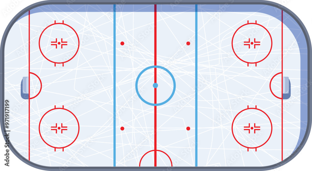 Φωτογραφία Top down view of an empty ice hockey rink showing all the markings for a regulat