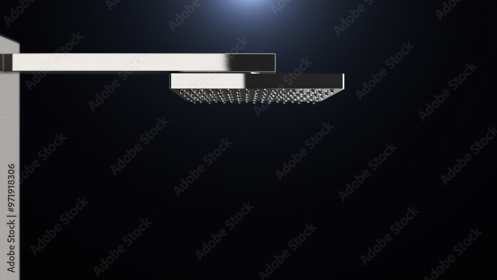 Closeup Rain shower isolate on black background. side view. 3D render. Closeup Rain shower isolate on black background. side view. 3D render.