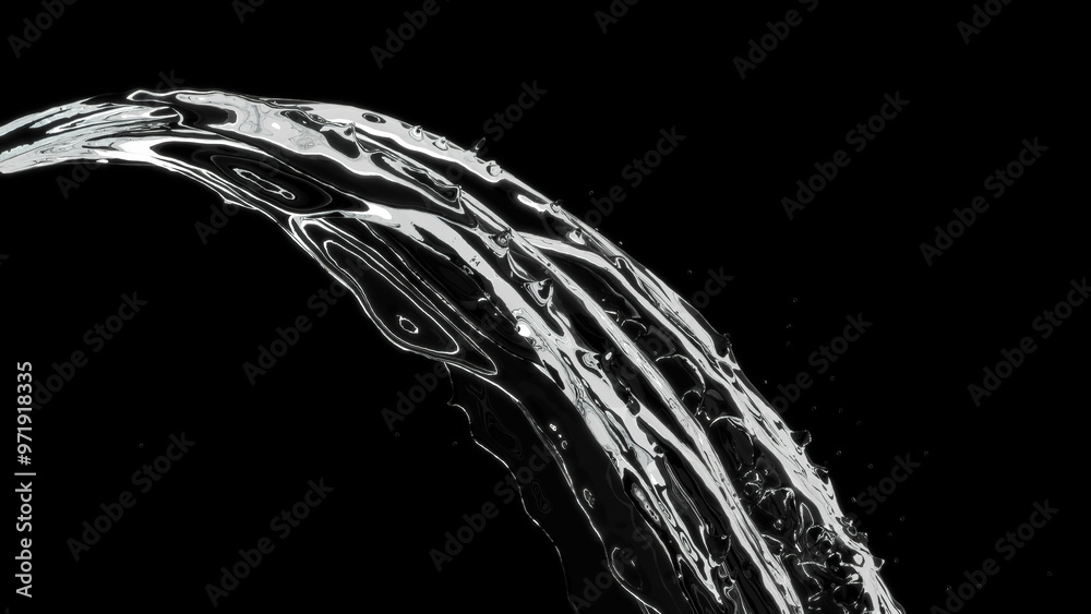 Obraz premium Closeup Pouring Water Liquid isolated on Black color background. 3D Render.