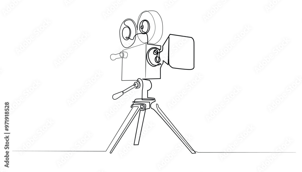 Obraz premium continuous line drawing of retro film camera on tripod.single line drawing of vintage film camera.isolated white background