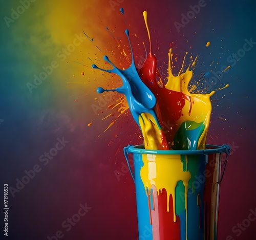 arben konzept als ader banner buntes paint splash colourful background cmyk art concept renewal bucket can liquid smudge ink blue red yellow green different trickle renovate painter ... See More photo