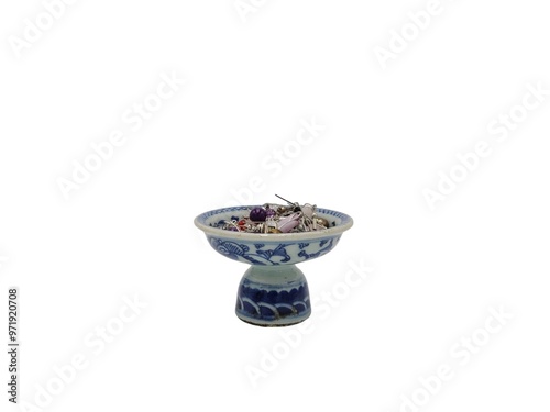 Earrings Beads Jewelries on Chinese Export Canton Porcelain Footed Dish white Background