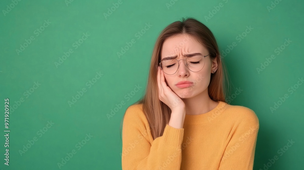 Young woman over isolated background having toothache generative ai Young woman over isolated background having toothache generative ai