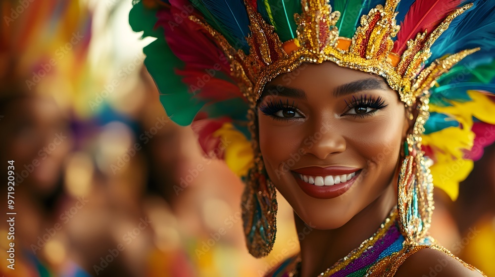 Obraz premium A woman wearing a colorful headdress and smiling