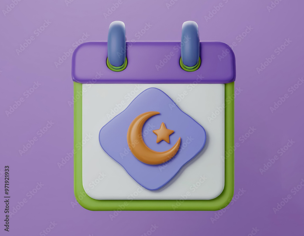 3D calendar with a crescent moon and star on it 3D calendar with a crescent moon and star on it