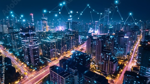 Wallpaper Mural A smart city at night, aglow with the lights of blockchain-driven infrastructure and IoT-powered smart homes Torontodigital.ca