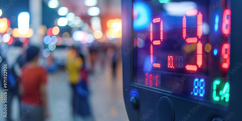 Close-up of a gas pump display highlighting the increased price per gallon, with a blurred background of a busy gas station.Breaking news,top story,oil crisis,energy crisis.AI. Close-up of a gas pump display highlighting the increased price per gallon, with a blurred background of a busy gas station.Breaking news,top story,oil crisis,energy crisis.AI.