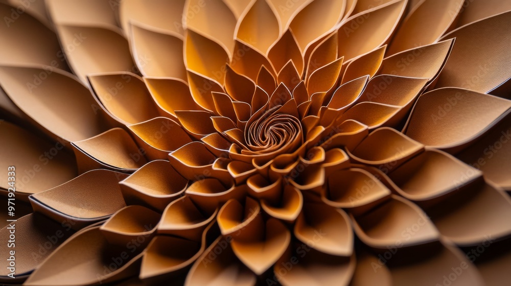 An abstract close-up of layered paper art that mimics the form of a blooming flower, showcasing the delicate intricacies of design. An abstract close-up of layered paper art that mimics the form of a blooming flower, showcasing the delicate intricacies of design.