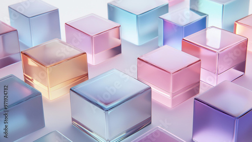 Minimalist Geometric Glass Blocks with Pastel Reflections